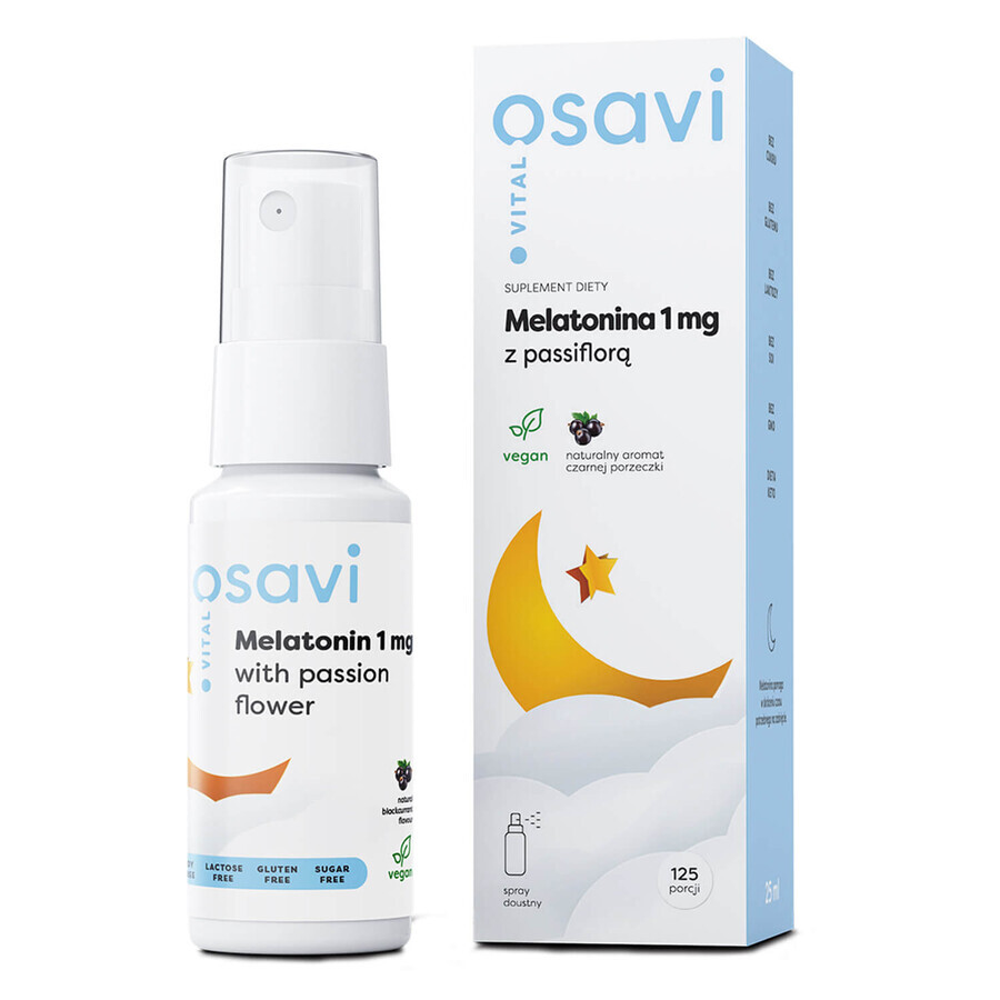 Osavi Vital Melatonin 1 mg with Passiflora, oral spray, black currant flavor, 25 ml