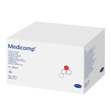 Medicomp pads, non-sterile, non-woven, 4 layers, 30 g/m2, 10 cm x 20 cm, 100 pieces