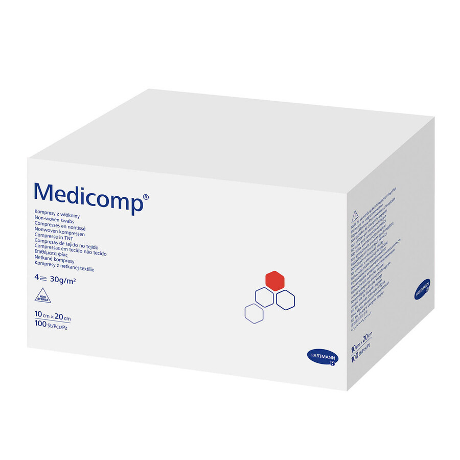 Medicomp pads, non-sterile, non-woven, 4 layers, 30 g/m2, 10 cm x 20 cm, 100 pieces