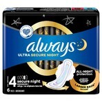 Always Ultra Secure Night, serviettes hygiéniques avec ailettes, taille 4, 6 pièces