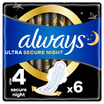 Always Ultra Secure Night, serviettes hygiéniques avec ailettes, taille 4, 6 pièces