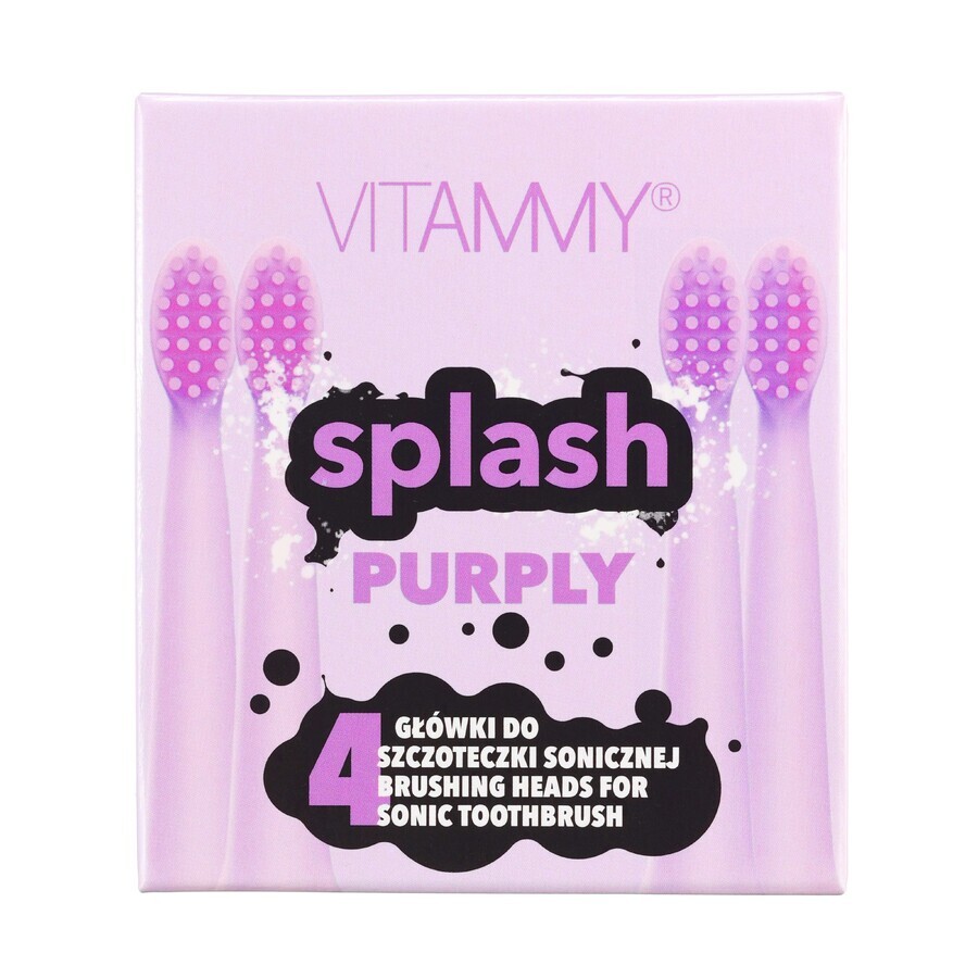 Vitammy Splash, embouts de brosse à dents sonique pour enfants, violet, à partir de 8 ans, 4 pièces