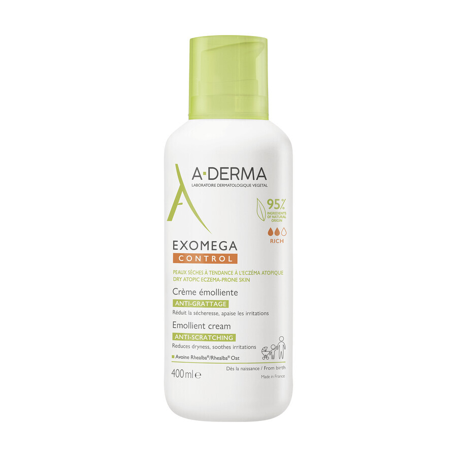 A-Derma Exomega Control, lindernde Creme, trockene und zu Neurodermitis neigende Haut, ab Tag 1, 400 ml