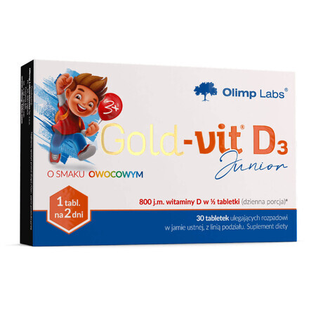 Olimp Gold-Vit D3 Junior, vitamine D 800 UI, saveur de fruits, 30 comprimés