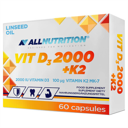 Allnutrition Vit D3 + K2, vitamina D 2000 UI + vitamina K 100 µg, 60 capsule