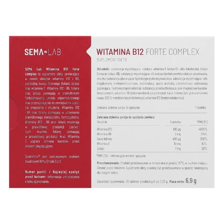 SEMA Lab Vitamin B12 Forte Complex, 30 Filmtabletten