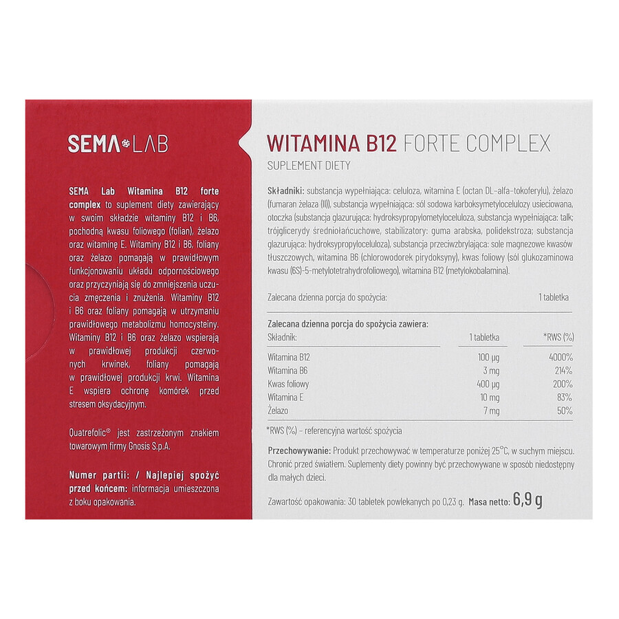 SEMA Lab Vitamin B12 Forte Complex, 30 Filmtabletten