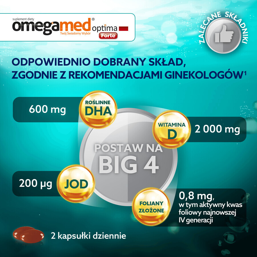 Omegamed Optima Forte DHA da alghe per donne nel secondo e terzo trimestre di gravidanza e madri che allattano, 60 capsule