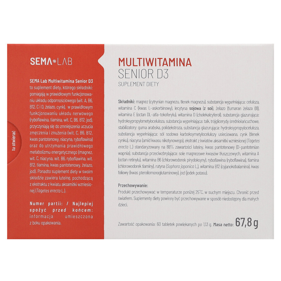 SEMA Lab Multivitamin Senior D3, 60 Filmtabletten