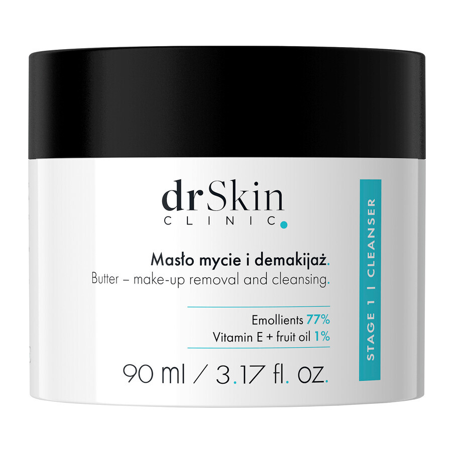 DrSkin Clinic, manteca facial, lavado y desmaquillado, emolientes 77%, vitamina E, aceite de frutas 1%, 90 ml