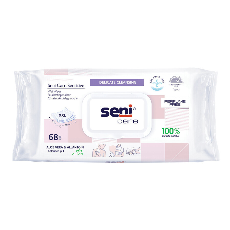 Seni Care Sensitive, wet wipes, care, XXL, biodegradable, 68 pieces