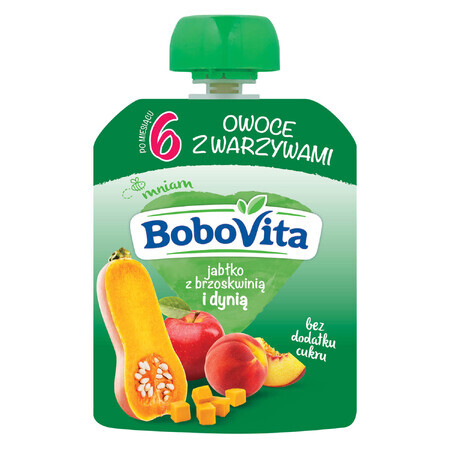 BoboVita Mousse într-un tub, măr cu piersică și dovleac, după 6 luni, 80 g