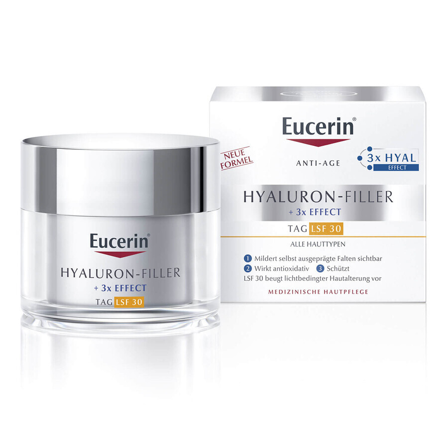 Eucerin Hyaluron-Filler, Anti-Falten-Tagescreme mit Hyaluronsäure, alle Hauttypen, LSF 30, 50 ml