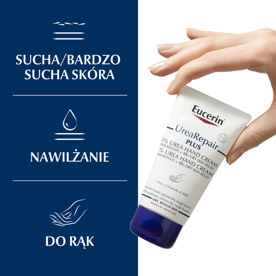 Eucerin UreaRepair Plus, Handcreme mit 5% Urea für trockene und raue Haut, 75 ml