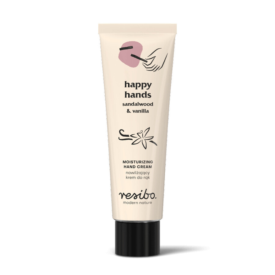 Resibo Happy Hands, feuchtigkeitsspendende Handcreme, Sandelholz, Vanille, 50 ml