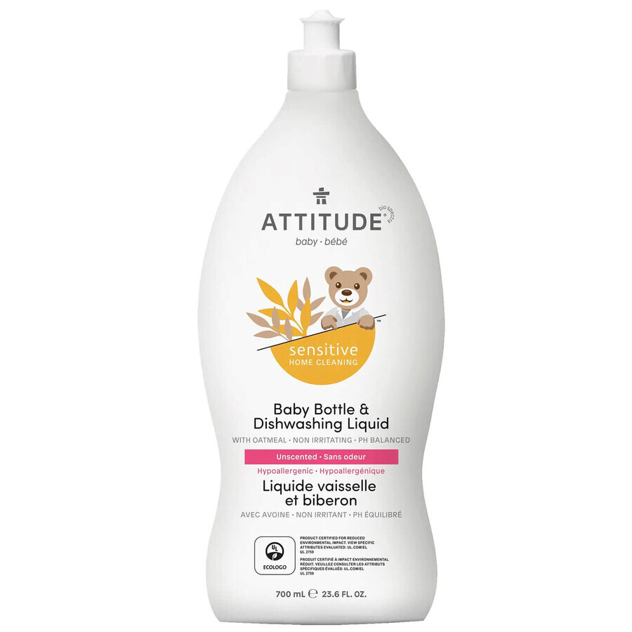 Attitude Sensitive Skin Baby, biberon et liquide vaisselle naturels pour bébés, 700 ml