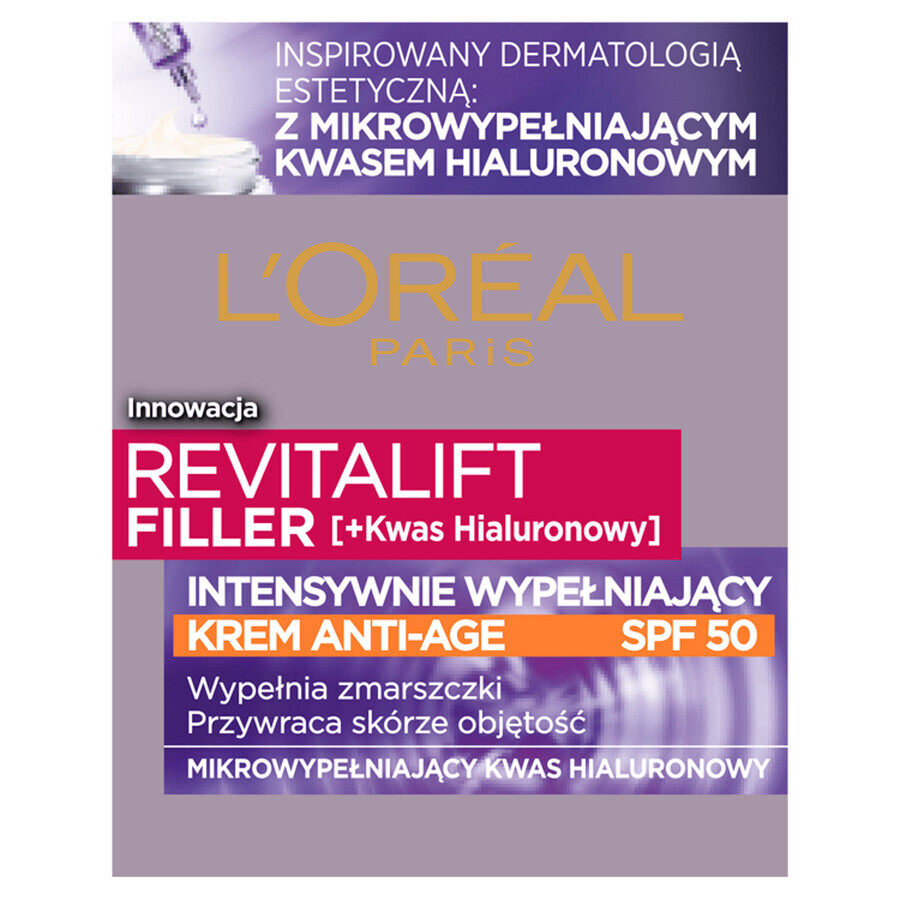 L'Oreal Revitalift Filler, intensiv auffüllende Anti-Ageing-Gesichtscreme, SPF 50, tagsüber, 50 ml