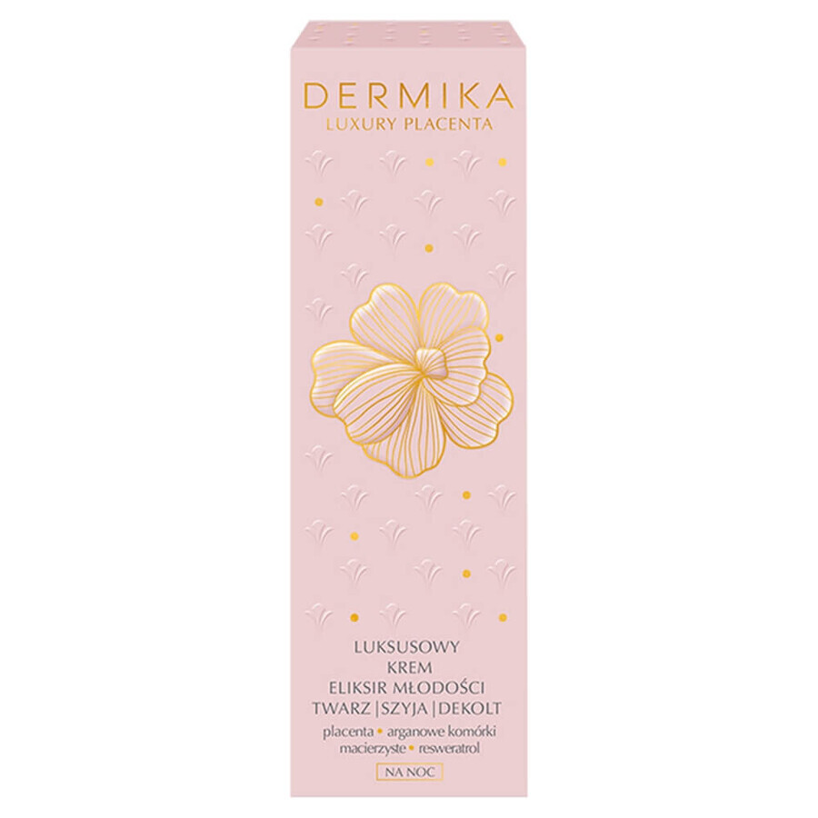 Dermika Luxury Placenta, luxuriöses Creme-Elixier der Jugend für Gesicht, Hals und Dekolleté, Nacht, 50 ml