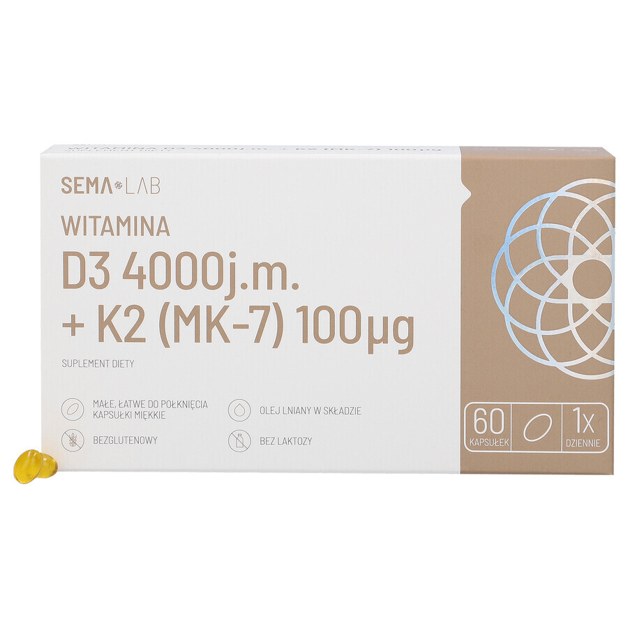 SEMA Lab Vitamina D3 4000 UI + K2 (MK-7) 100 µg, 60 capsule moi