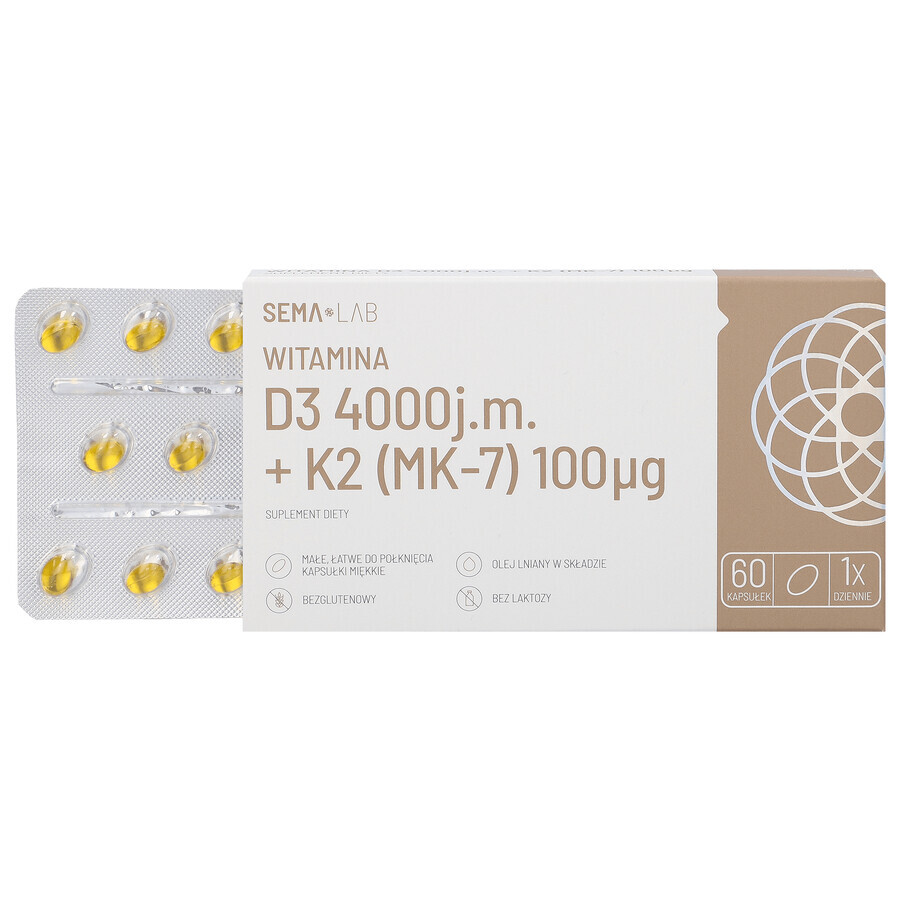 SEMA Lab Vitamina D3 4000 UI + K2 (MK-7) 100 µg, 60 capsule moi