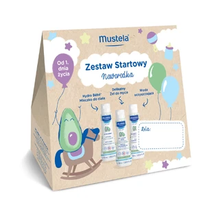 Mustela Newborn Starter Kit, bodymilk, 100 ml + wasgel, 100 ml + reinigingswater, 100 ml