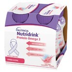 Nutridrink Protein Omega 3, Nährstoffpräparat, knackiger Erdbeer-Himbeer-Geschmack, 4 x 125 ml