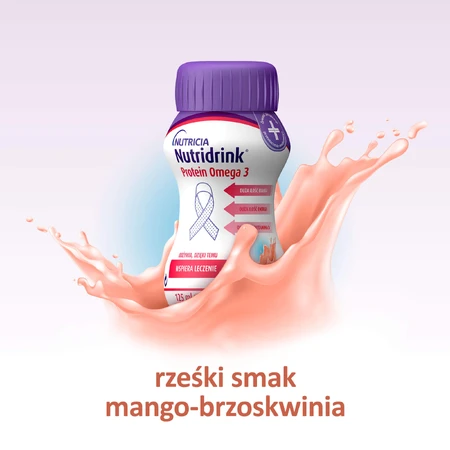 Nutridrink Protein Omega 3, Nährstoffpräparat, knackiger Mango-Pfirsich-Geschmack, 4 x 125 ml