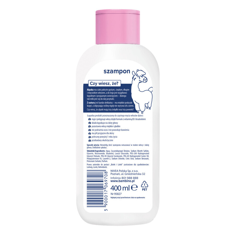 Bambino Kids, shampooing pour cheveux, Bolek et Lolek et alpaga, à partir de 1 an, 400 ml.