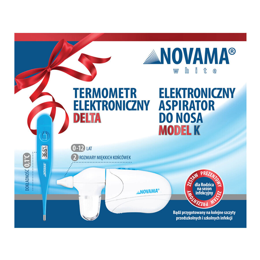 Set Novama White K, aspiratore nasale elettronico per bambini + Delta, termometro elettronico