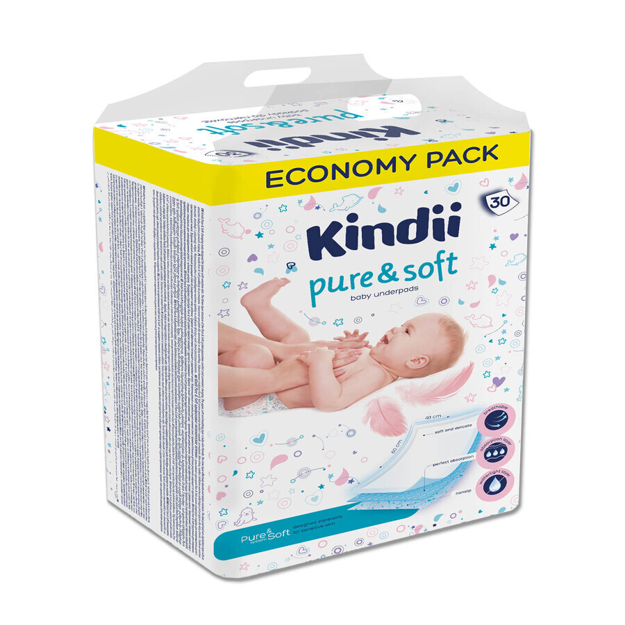 Kindii Pure &amp; Soft, Einweg-Babyeinlagen, 60 cm x 40 cm, 30 Stück