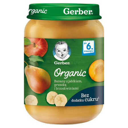 Gerber Bio-Dessert, Banane mit Apfel, Birne und Pfirsich, nach 6 Monaten, 190 g