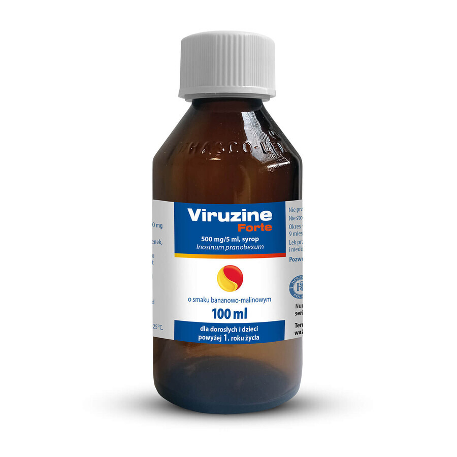 Viruzine Forte 500 mg/ 5 ml, Sirup für Erwachsene und Kinder ab 1 Jahr, Geschmack: Banane-Himbeere, 100 ml