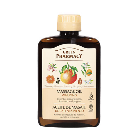 Green Pharmacy, aceite de masaje calentador, naranja, canela, pimienta, 200 ml