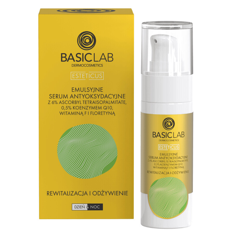 BasicLab Esteticus, émulsion sérum antioxydant avec vitamine C 6%, revitalisation et nutrition, 30 ml