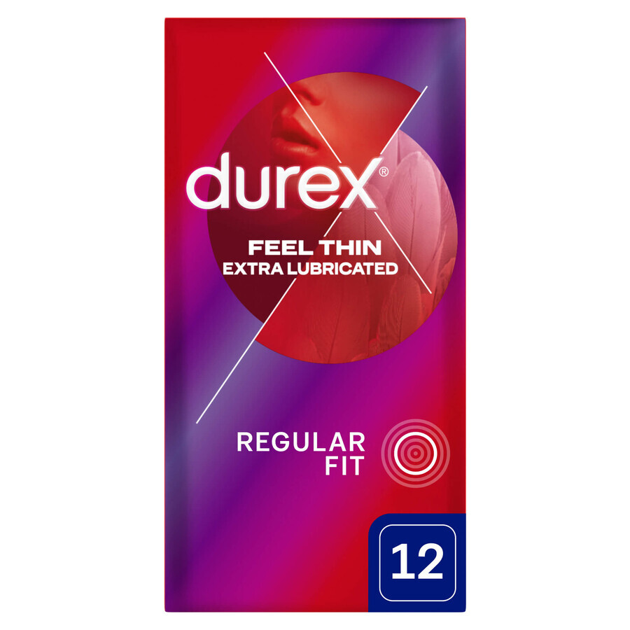 Durex Fetherlite Elite, Kondome mit mehr Gleitmittel, dünner, 12 Stück