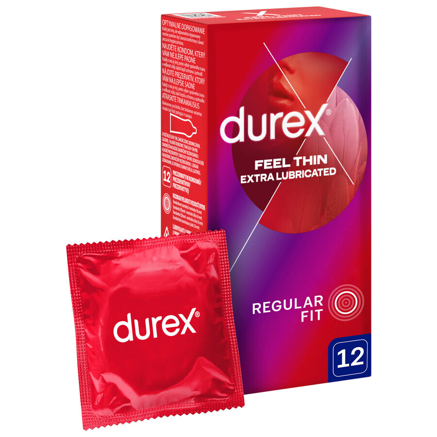 Durex Fetherlite Elite, Kondome mit mehr Gleitmittel, dünner, 12 Stück