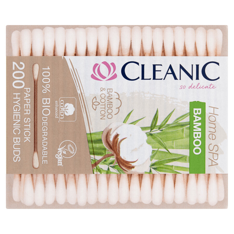 Cleanic Home Spa Bamboo, biologisch abbaubare Wattestäbchen, Bambus und Baumwolle, 200 Stück