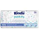 Kindii Pure&amp;Dry, trockene Baby- und Kinderfeuchttücher, biologisch abbaubar, 50 Stück