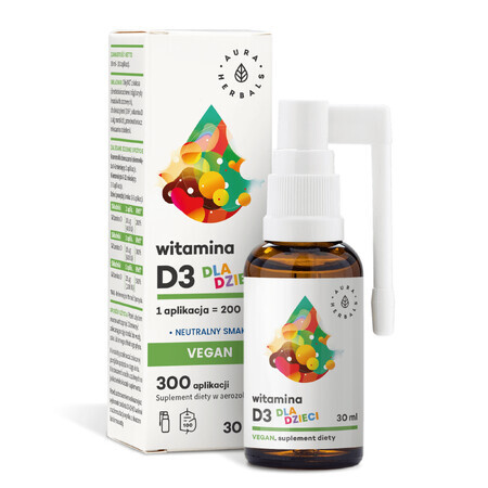 Aura Herbals Vitamina D3 para niños Vegana, aerosol, 30 ml