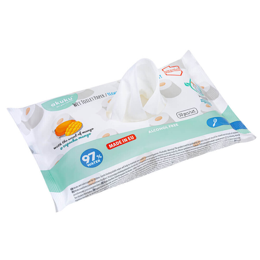 AKUKU, feuchtes Toilettenpapier, Mango, 50 Stück