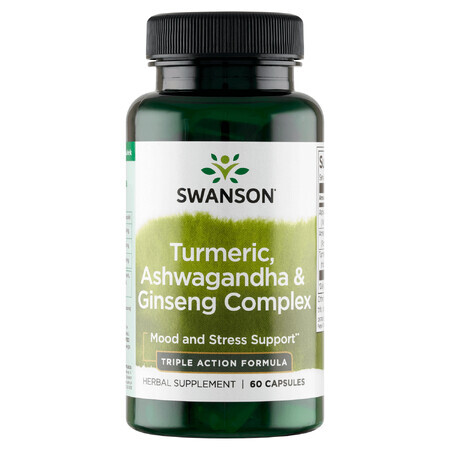 Swanson Turmeric, Ashwagandha &amp; Ginseng Complex, curcuma, ashwagandha e zenzero, 60 capsule