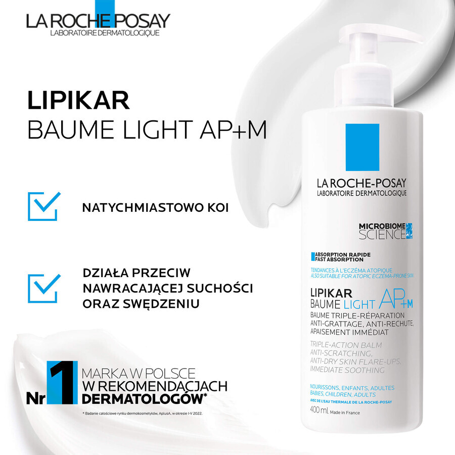 La Roche-Posay Lipikar Baume Light AP+M, leichte Körperlotion, empfindliche, trockene, zu Atopie neigende Haut, 400 ml