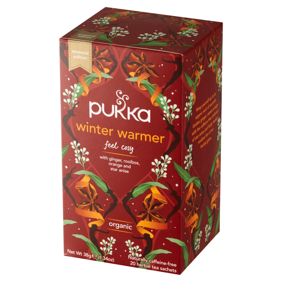 Pukka Winter Warmer Organic, thé aux fruits et aux herbes, gingembre, rooibos, orange et anis, 1,9 g x 20 sachets