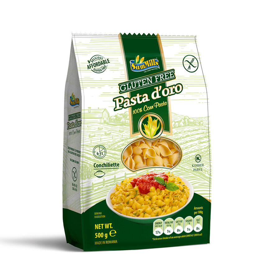 Paste din porumb fara gluten (scoici) Pasta D'oro, 500g, Sam Mills