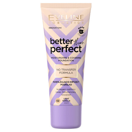 Eveline Cosmetics Better Than Perfect, fond de ten hidratant și acoperitor, nr. 02, vanilie deschisă, 30 ml