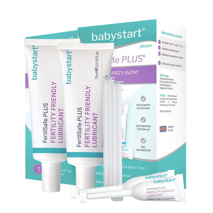 Set Babystart FertilSafe Plus, feuchtigkeitsspendendes Intimgel für Paare mit Kinderwunsch, 75 ml + Gel-Applikatoren, 2 x 5 ml + Applikator, 2 Stück