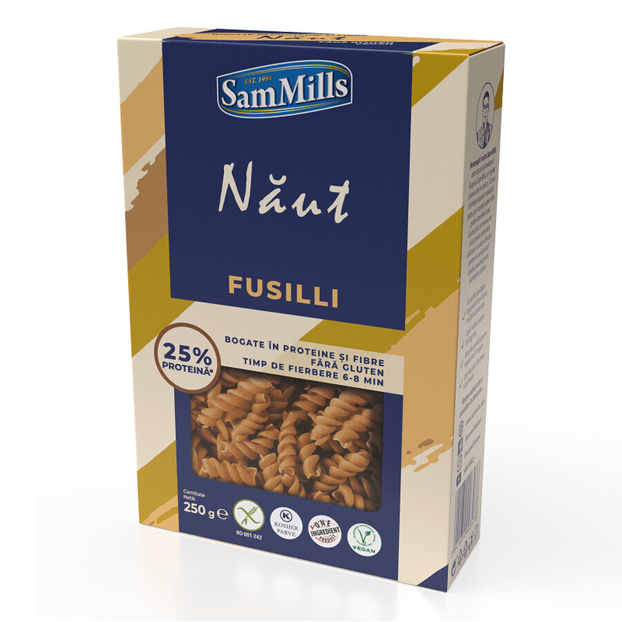 Paste fusilli fara gluten din naut, 250 g, Sam Mills