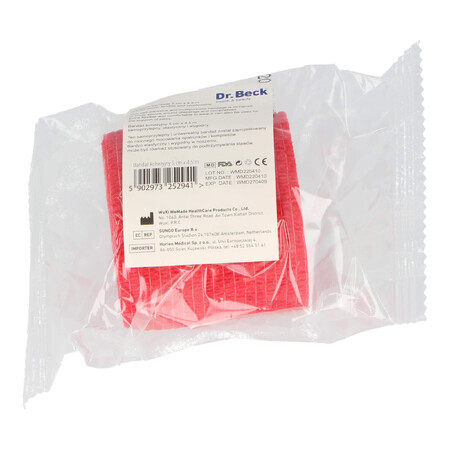 Dr Beck, Non-Woven Cohesive Bandage, Non-Woven, Red, 5cm x 4.5m