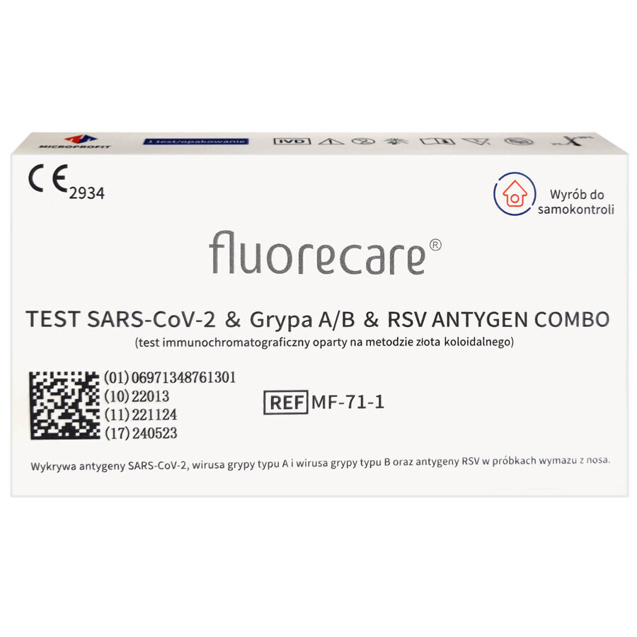 Fluorecare, kombinierter Testsatz für SARS-CoV-2, Influenza A/B, RSV-Antigene, Combo 4in1, 1 Stück