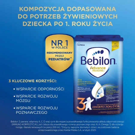 Bebilon Advance Pronutra 3 Junior, nährstoffreiche Milchnahrung, ab 1 Jahr, 800 g